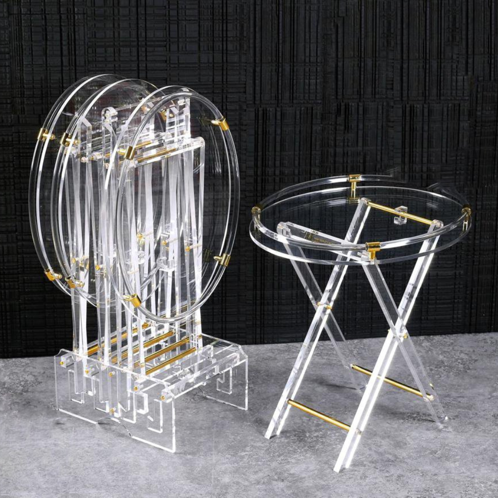 Premium 5 Piece Acrylic Table Set 4 Tables and Stand Oval