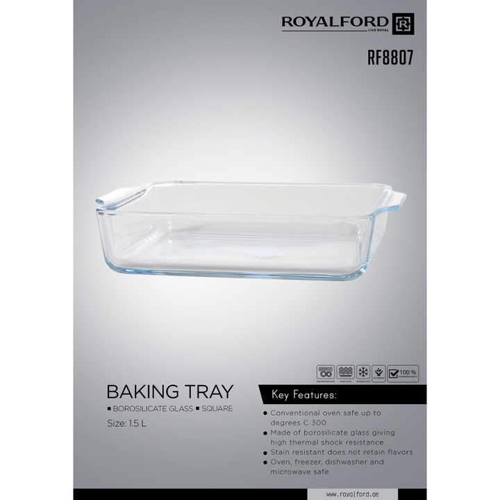 1.5L Baking Tray - Square Roasting & Baking Tray - Oven Safe Glass Roaster Pan