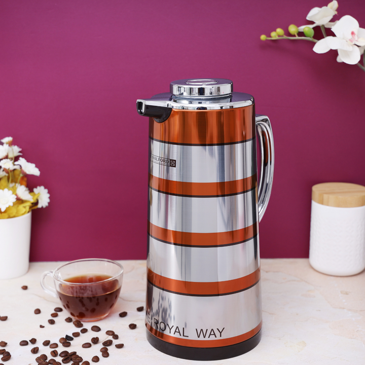 1.6L Golden Figured Vacuum Flask - Portable Insulated Thermos Hot-Cold