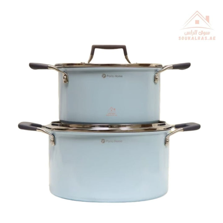10 - Piece Nubira Crystal Ceramic Cookware Set | 20/24/28 cm Casseroles, 18 cm Saucepan, 20/24 cm Frypans with 4 Glass Lids | Premium Scratch - Resistant & Induction Base - Souk Al Ras
