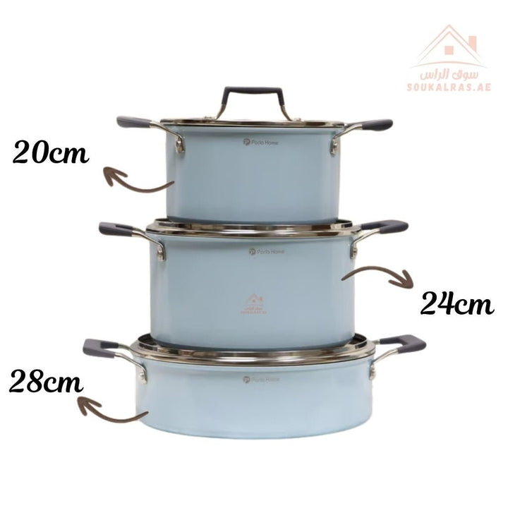10 - Piece Nubira Crystal Ceramic Cookware Set | 20/24/28 cm Casseroles, 18 cm Saucepan, 20/24 cm Frypans with 4 Glass Lids | Premium Scratch - Resistant & Induction Base - Souk Al Ras
