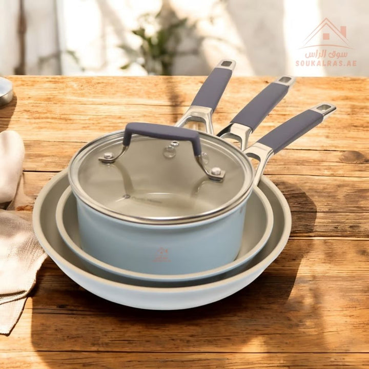 10 - Piece Nubira Crystal Ceramic Cookware Set | 20/24/28 cm Casseroles, 18 cm Saucepan, 20/24 cm Frypans with 4 Glass Lids | Premium Scratch - Resistant & Induction Base - Souk Al Ras