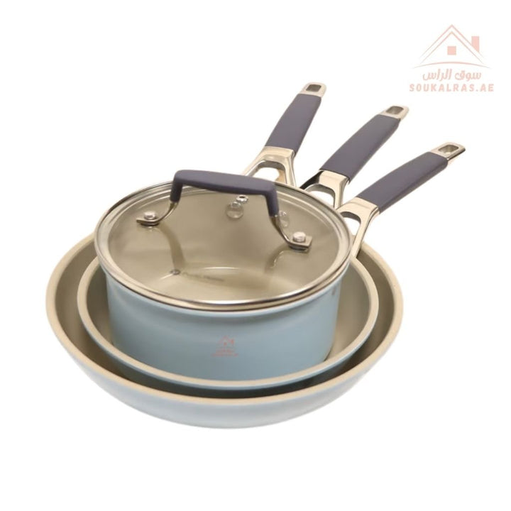 10 - Piece Nubira Crystal Ceramic Cookware Set | 20/24/28 cm Casseroles, 18 cm Saucepan, 20/24 cm Frypans with 4 Glass Lids | Premium Scratch - Resistant & Induction Base - Souk Al Ras