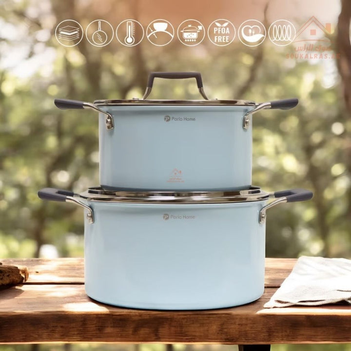 10 - Piece Nubira Crystal Ceramic Cookware Set | 20/24/28 cm Casseroles, 18 cm Saucepan, 20/24 cm Frypans with 4 Glass Lids | Premium Scratch - Resistant & Induction Base - Souk Al Ras
