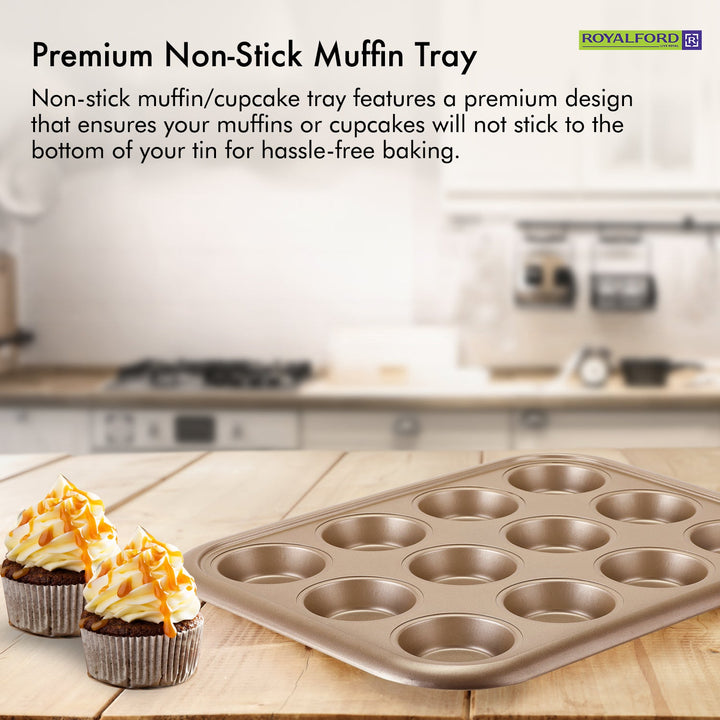 12 Cup Muffin Pan - Oven - Safe Muffin and Cupcake Tray 38 x 29.5 x 3.5 cm - Souk Al RasBakeware