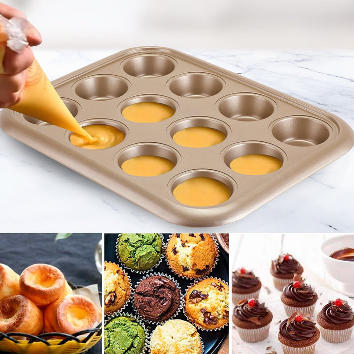 12 Cup Muffin Pan - Oven - Safe Muffin and Cupcake Tray 38 x 29.5 x 3.5 cm - Souk Al RasBakeware