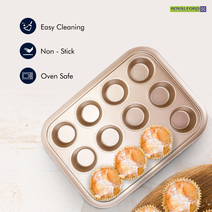 12 Cup Muffin Pan - Oven - Safe Muffin and Cupcake Tray 38 x 29.5 x 3.5 cm - Souk Al RasBakeware