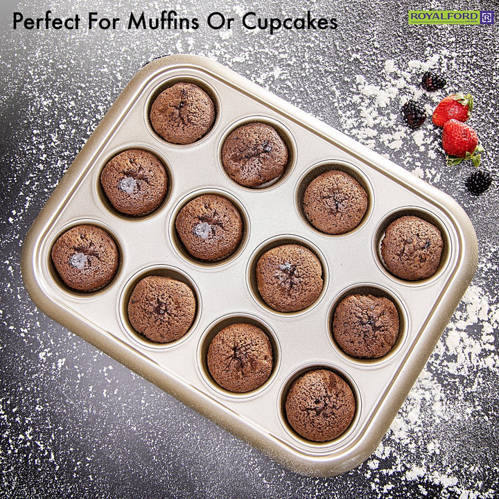 12 Cup Muffin Pan - Oven - Safe Muffin and Cupcake Tray 38 x 29.5 x 3.5 cm - Souk Al RasBakeware