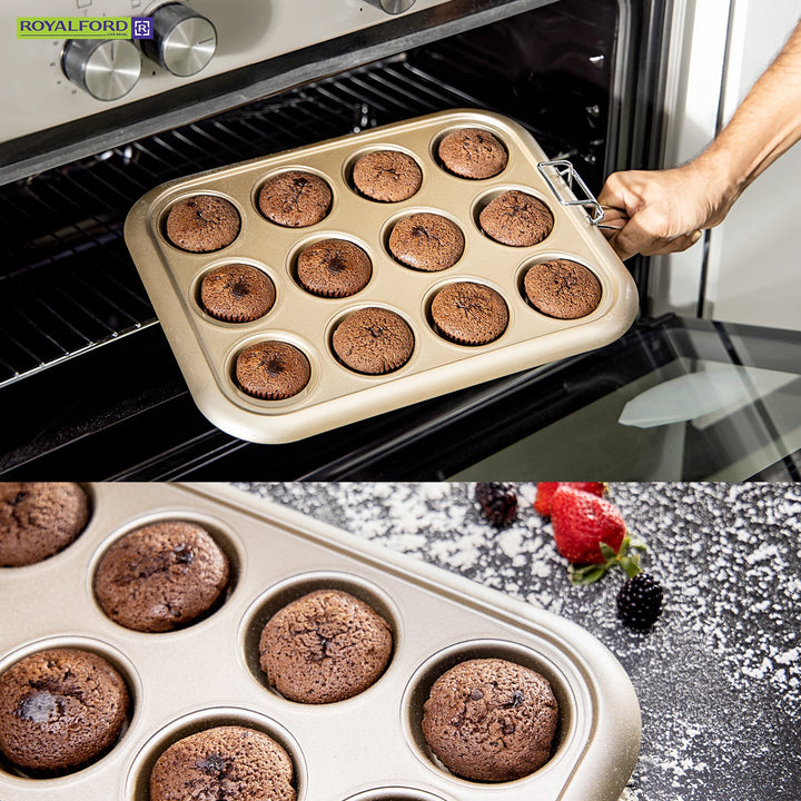 12 Cup Muffin Pan - Oven - Safe Muffin and Cupcake Tray 38 x 29.5 x 3.5 cm - Souk Al RasBakeware