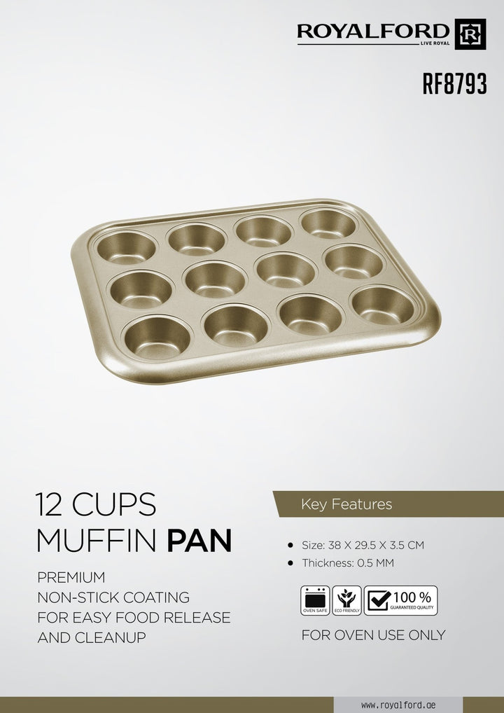 12 Cup Muffin Pan - Oven - Safe Muffin and Cupcake Tray 38 x 29.5 x 3.5 cm - Souk Al RasBakeware