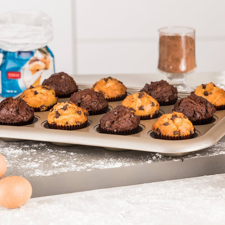 12 Cup Muffin Pan - Oven - Safe Muffin and Cupcake Tray 38 x 29.5 x 3.5 cm - Souk Al RasBakeware