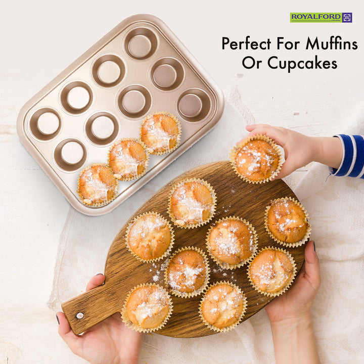 12 Cup Muffin Pan - Oven - Safe Muffin and Cupcake Tray 38 x 29.5 x 3.5 cm - Souk Al RasBakeware