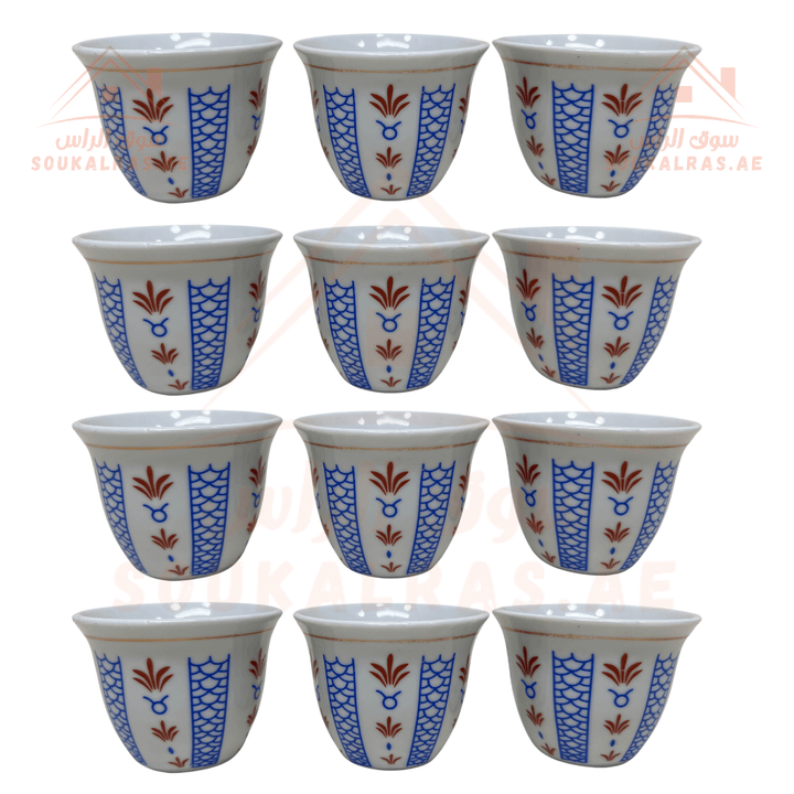 12 pcs Ceramic Arabic coffee cup with a Traditional Pattern, Arabic coffee cup, Set 12 pcs - Traditional design - Souk Al RasCawa Cups