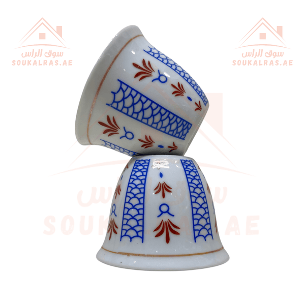 12 pcs Ceramic Arabic coffee cup with a Traditional Pattern, Arabic coffee cup, Set 12 pcs - Traditional design - Souk Al RasCawa Cups