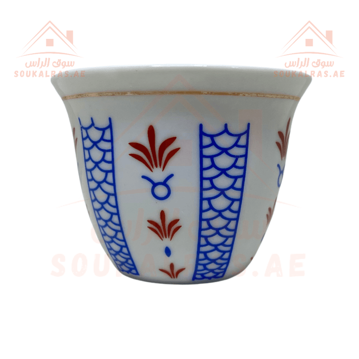 12 pcs Ceramic Arabic coffee cup with a Traditional Pattern, Arabic coffee cup, Set 12 pcs - Traditional design - Souk Al RasCawa Cups