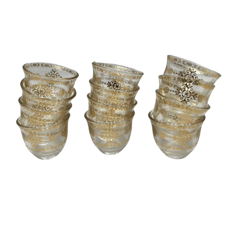 12 Pcs Fancy Glass Cawa Cups Set - Elegantly Packaged in a Luxury Gift Box - Souk Al RasCawa Cups