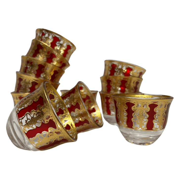 12 Pcs Fancy Glass Cawa Cups Set - Elegantly Packaged in a Luxury Gift Box - Souk Al RasCawa Cups