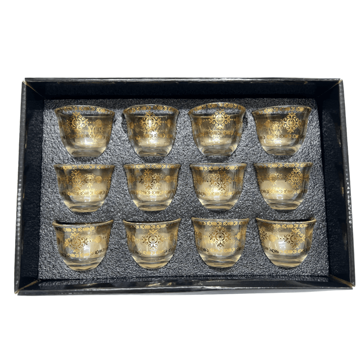 12 Pcs Fancy Glass Cawa Cups Set - Elegantly Packaged in a Luxury Gift Box - Souk Al RasCawa Cups