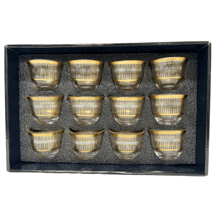 12 Pcs Fancy Glass Cawa Cups Set - Elegantly Packaged in a Luxury Gift Box - Souk Al RasCawa Cups