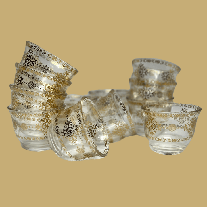 12 Pcs Fancy Glass Cawa Cups Set - Elegantly Packaged in a Luxury Gift Box - Souk Al RasCawa Cups