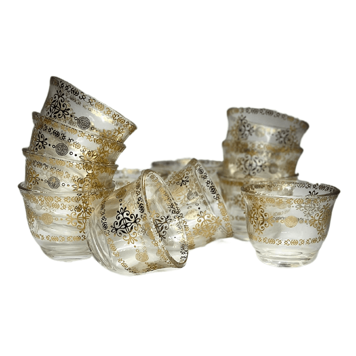 12 Pcs Fancy Glass Cawa Cups Set - Elegantly Packaged in a Luxury Gift Box - Souk Al RasCawa Cups