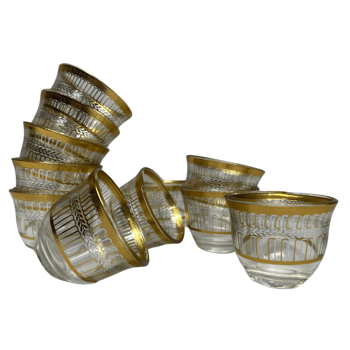 12 Pcs Fancy Glass Cawa Cups Set - Elegantly Packaged in a Luxury Gift Box - Souk Al RasCawa Cups