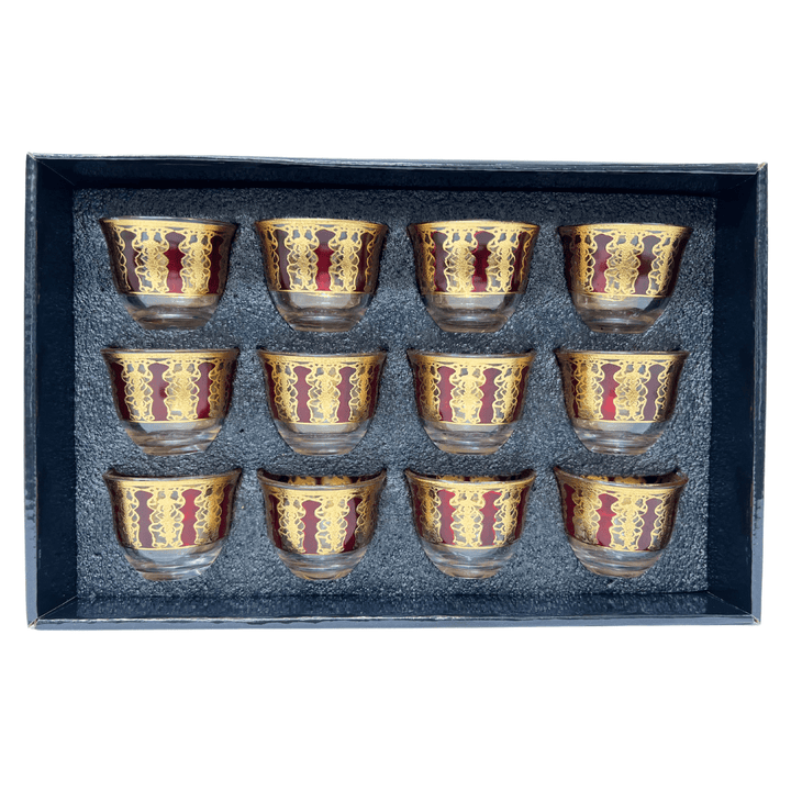 12 Pcs Fancy Glass Cawa Cups Set - Elegantly Packaged in a Luxury Gift Box - Souk Al RasCawa Cups