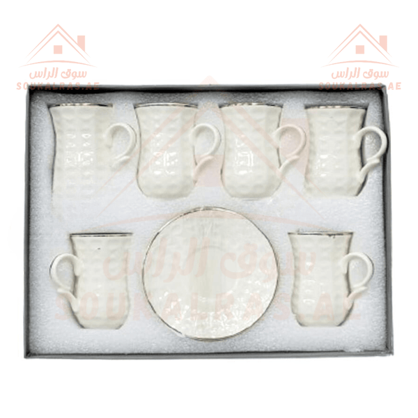 12 PCS White Traditional Pattern Tea Cup Set - Souk Al RasCoffee & Tea Cups