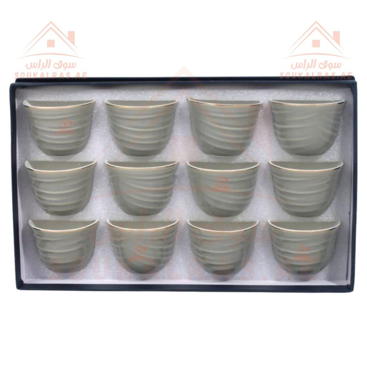 12 - Piece Arabic Coffee Cup Set | Premium Porcelain Design | Gold - Rimmed Luxury Design - Souk Al Ras