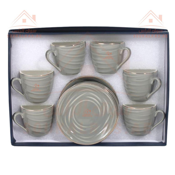 12 - Piece Turkish Coffee Cup & Saucer Set | Elegant Ceramic Design - Souk Al Ras