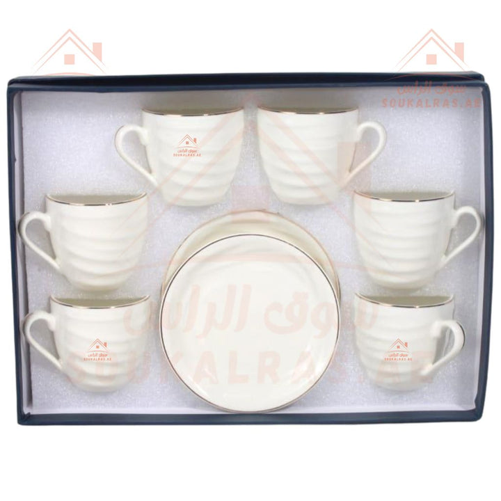 12 - Piece Turkish Coffee Cup & Saucer Set | Elegant Ceramic Design - Souk Al Ras