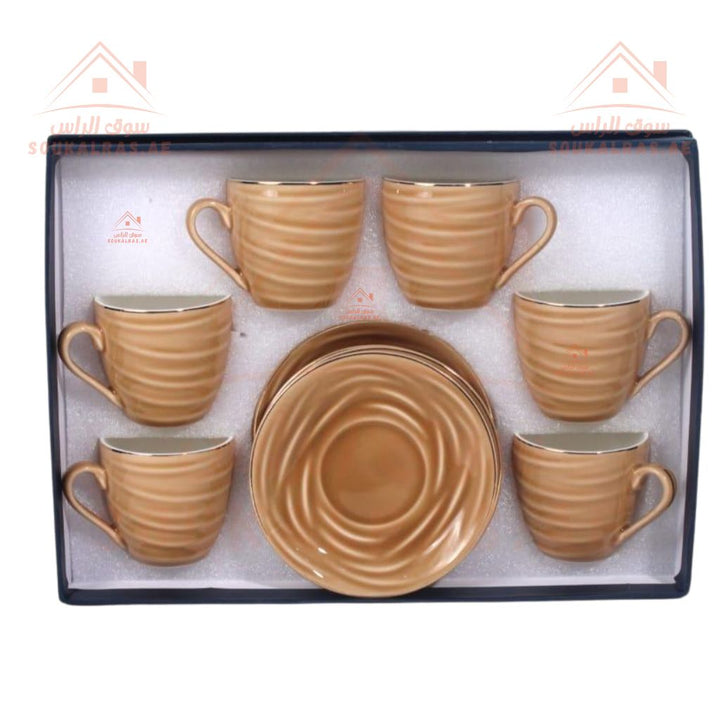 12 - Piece Turkish Coffee Cup & Saucer Set | Elegant Ceramic Design - Souk Al Ras