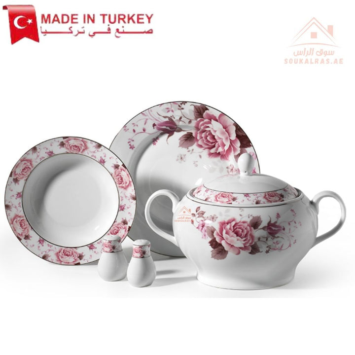 123 - Piece Round Bianca Dinner Set | Elegant Floral Porcelain | Complete Dining Collection - Made In Turkey - Souk Al Ras