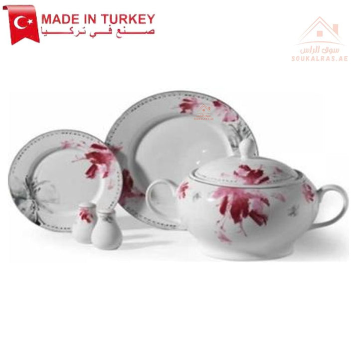 123 - Piece Round Bianca Dinner Set | Elegant Floral Porcelain | Complete Dining Collection - Made In Turkey - Souk Al Ras
