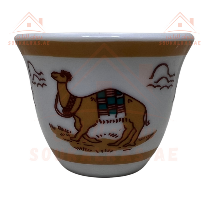 12 قطعة فناجين قهوة عربية سيراميك بنمط شعبي تراثي، فناجين قهوة عربية، طقم من 12 قطعة - تصميم الجمل