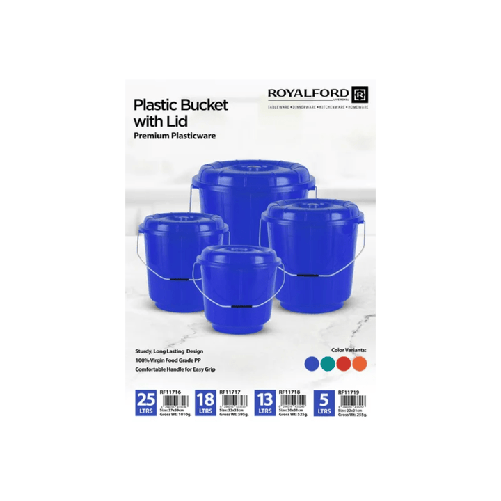 13L Plastic Bucket With Lid - Multi - Purpose Utility Bucket - Souk Al RasHousehold