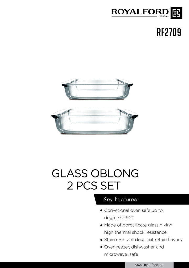 2 Piece Glass Oblong Baking Dish Set - Clear 2.2 & 1 Litre