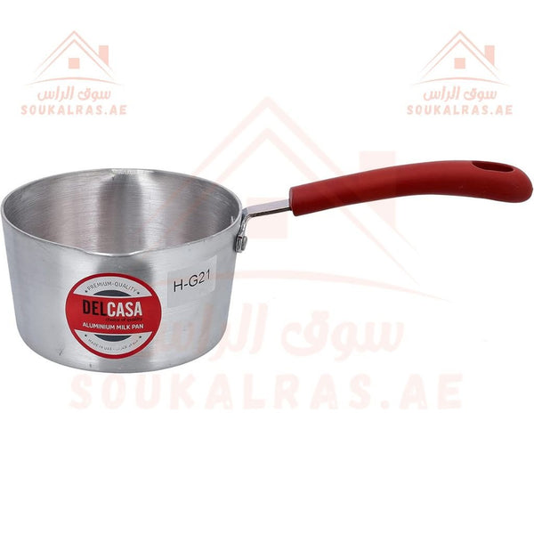 15CM Aluminium Milk Pan Silver | Saucepan Pouring Spout Bakelite Handle | Easy To Store Ideal As Coffee Pot, Tea Pot - Souk Al RasPots & Pans