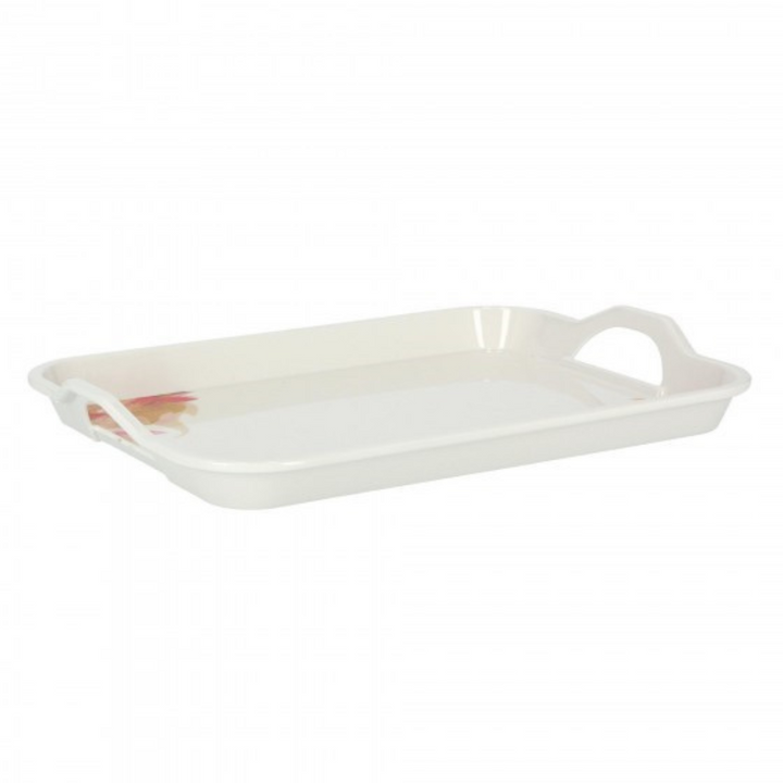 15 inch Melamine Ware Handle Tray with Flower Carnival Pattern - White