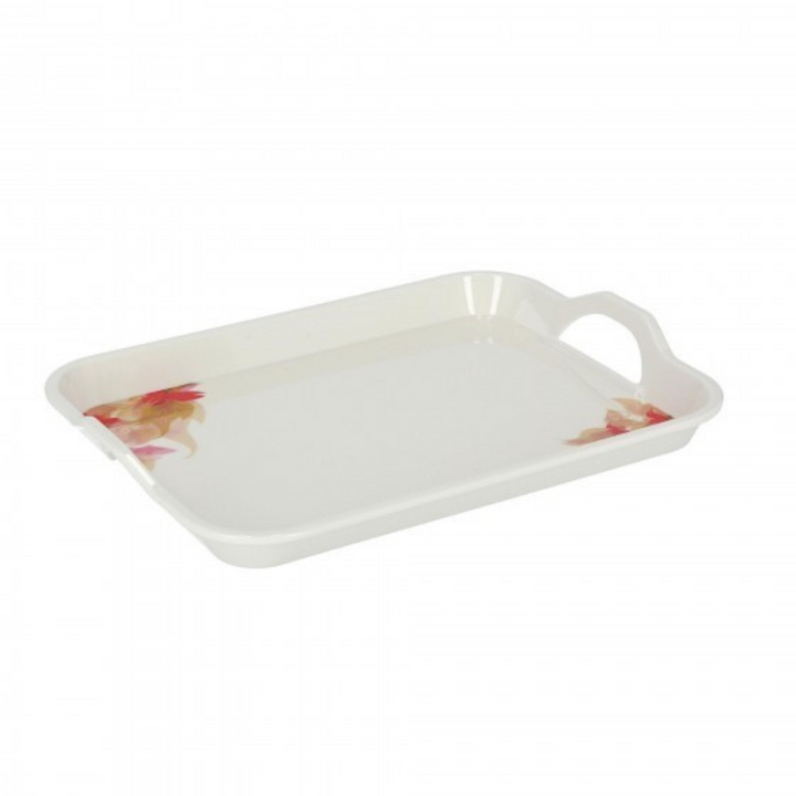 15 inch Melamine Ware Handle Tray with Flower Carnival Pattern - White