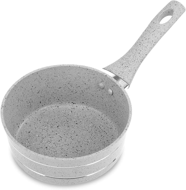 16cm Grey Marble Coated Smart Saucepan - High - Quality Non - Stick Saucepan - Souk Al RasPots & Pans