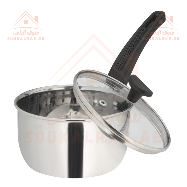 16cm Sauce Pan with Glass Lid, Cookware - PTFE & PFOA Free|Stainless Steel. - Souk Al RasPots & Pans