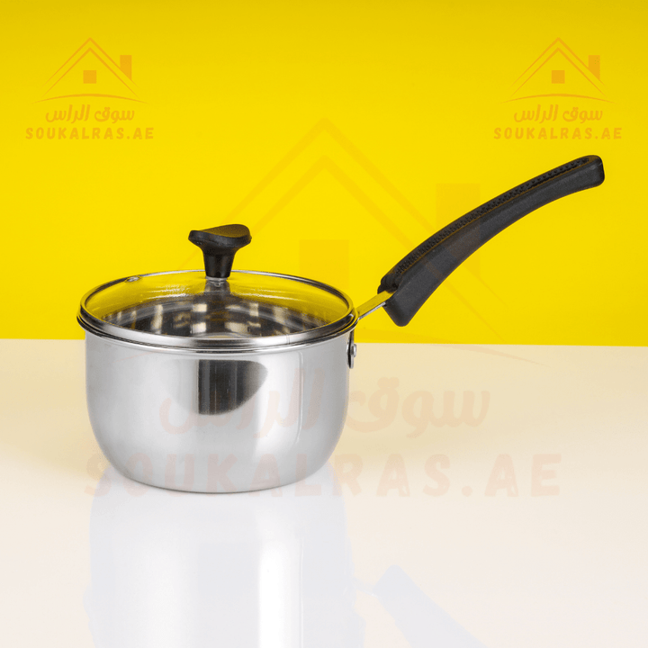 16cm Sauce Pan with Glass Lid, Cookware - PTFE & PFOA Free|Stainless Steel. - Souk Al RasPots & Pans