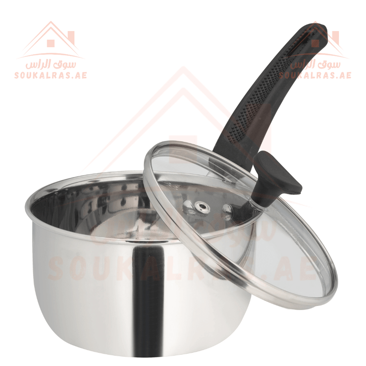 16cm Sauce Pan with Glass Lid, Cookware - PTFE & PFOA Free|Stainless Steel. - Souk Al RasPots & Pans