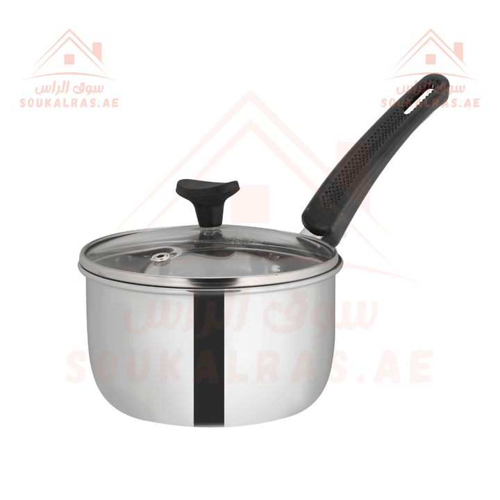 16cm Sauce Pan with Glass Lid, Cookware - PTFE & PFOA Free|Stainless Steel. - Souk Al RasPots & Pans