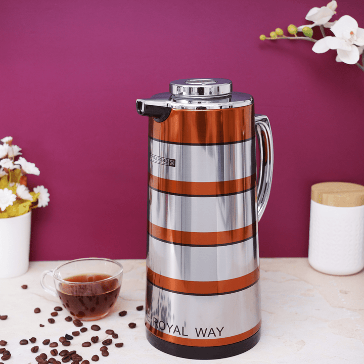 1.6L Golden Figured Vacuum Flask - Portable Insulated Thermos Hot - Cold - Souk Al RasVacuum Flasks and Thermos