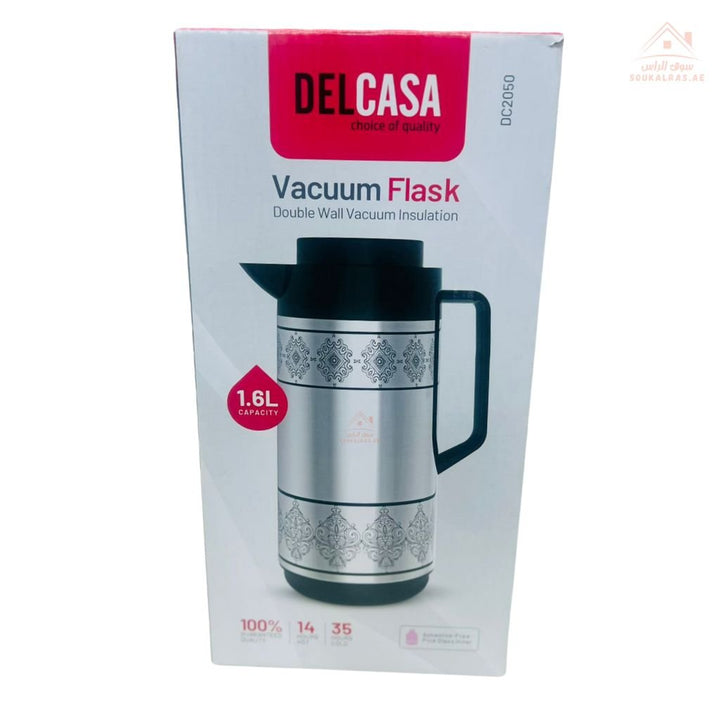 1.6L Stainless Steel Leak - Resistant Double Wall Vacuum Flask Silver And Black - Souk Al RasDrinkware