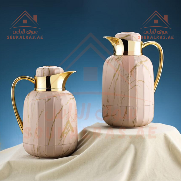 1L + 1.5L Al Fursan Vacuum Flask Set | Elegant Marble Finish | 2 Piece Dallah for Coffee & Tea