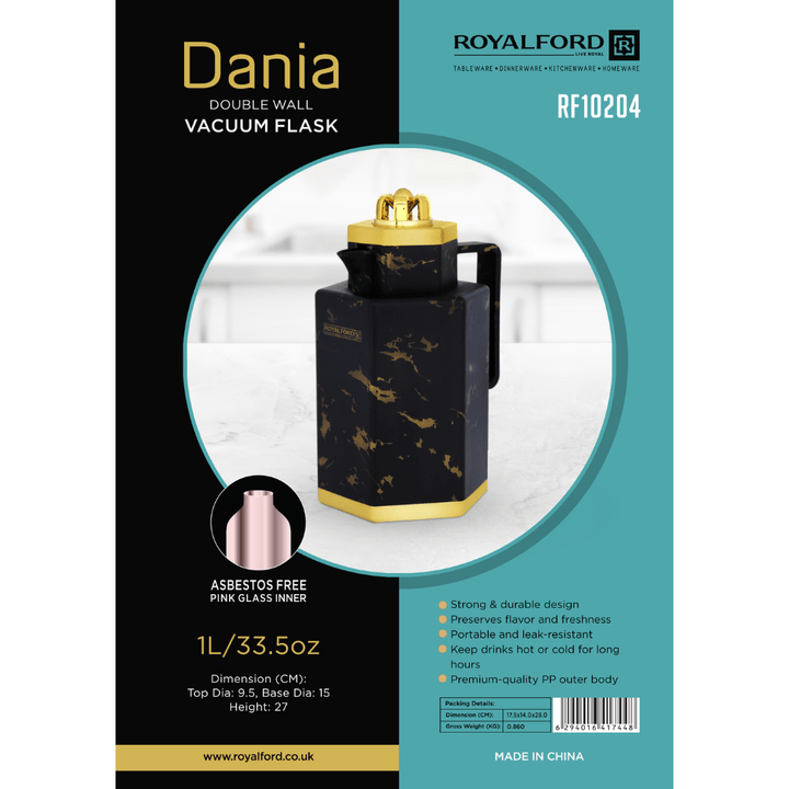 1L Dalia Double Wall Vacuum Flask, Leak - Proof Thermos, PP Outer Body, ASBESTOS Free Pink Glass Inner - Souk Al RasDrinkware