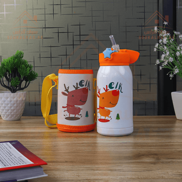 2 - in - 1 Vacuum Kids Bottle/Carry Bag Stainless Steel Thermal water bottle | 500ml Elk Design | Insulated Hot & Cold Beverage Mug with Stylish Carry Bag - Souk Al RasWater Bottles